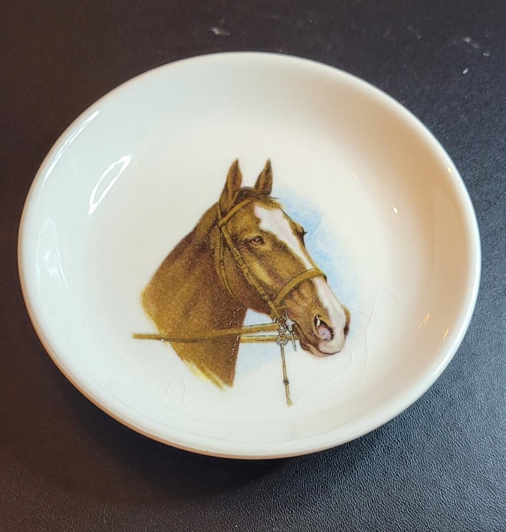 Vintage Equestrian Coin Or Ring Dish, 4.25" Diameter, Unmarked